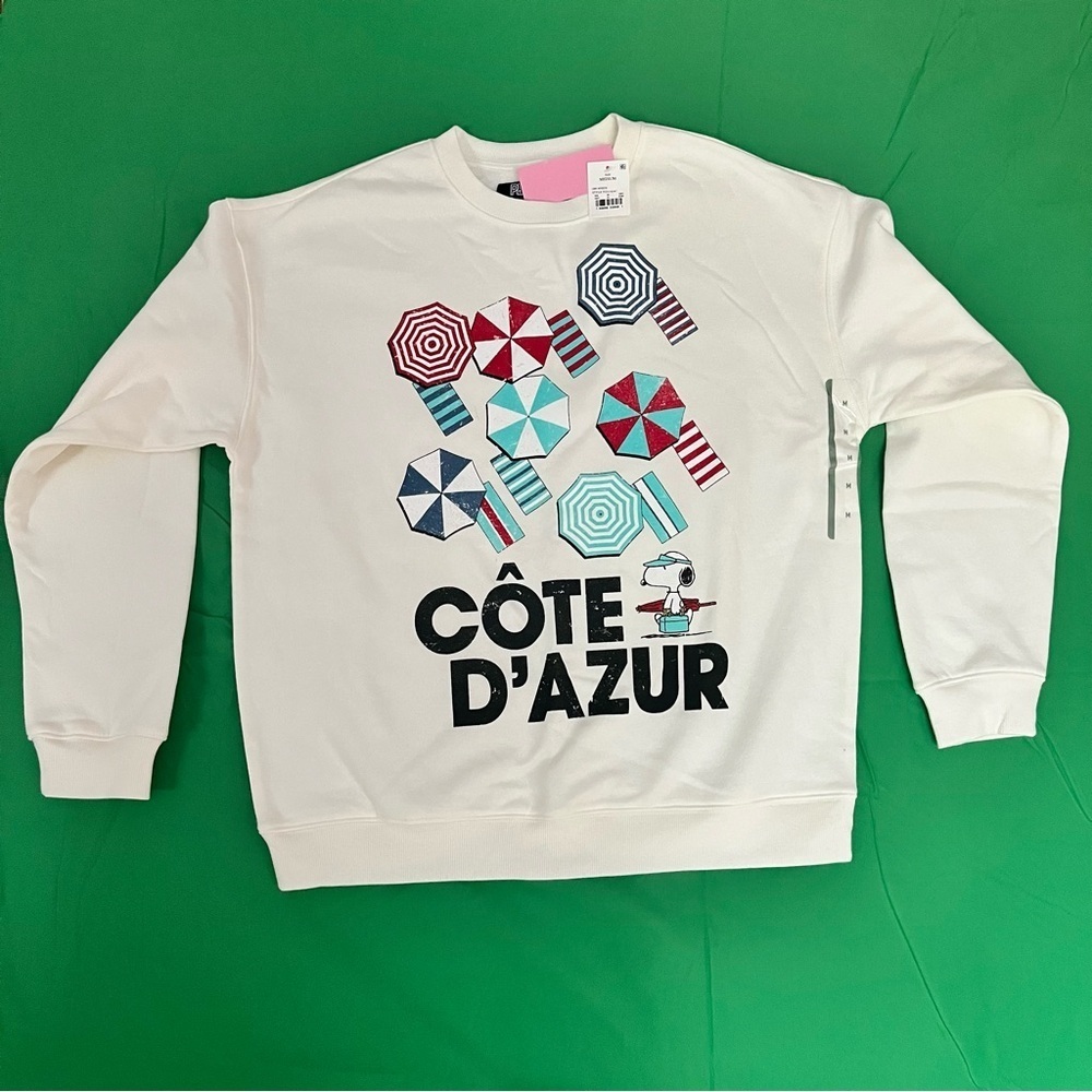 Peanuts Snoopy Women's Cote D'Azur Graphic Sweat Shirt-Colorful-Relaxed fit Sz M